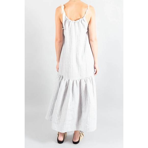 NEW APIECE APART shoulder tie dress in textured stripe print - Picture 2 of 2